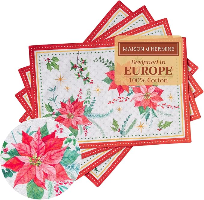 Maison d' Hermine Placemats Set of 4 Reusable 100% Cotton | Cloth Place Mats by MaisondHermine