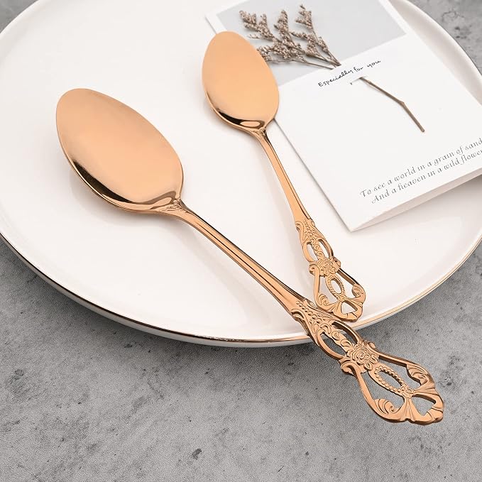 8-Piece Luxury Royal Silverware Set, 18/10 Stainless Steel Copper Flatware Set - Image 5