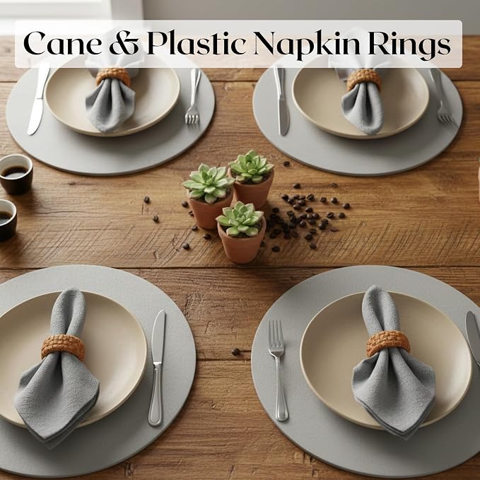 ALPHA Living HOME 6 Pcs Boho Rattan Woven Napkin Rings, Farmhouse Water - Image 8
