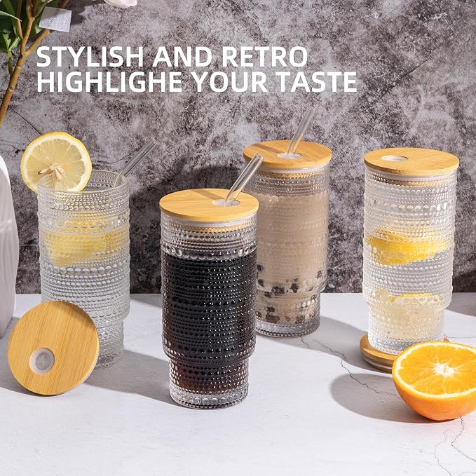 Drinking Glasses with Bamboo Lids and Glass Straw 2pcs Set, 16oz Glass Tumbler - Image 6