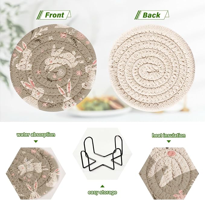 YETTASBIN Cute Bunny 6 Pcs Drink Coasters - Image 4