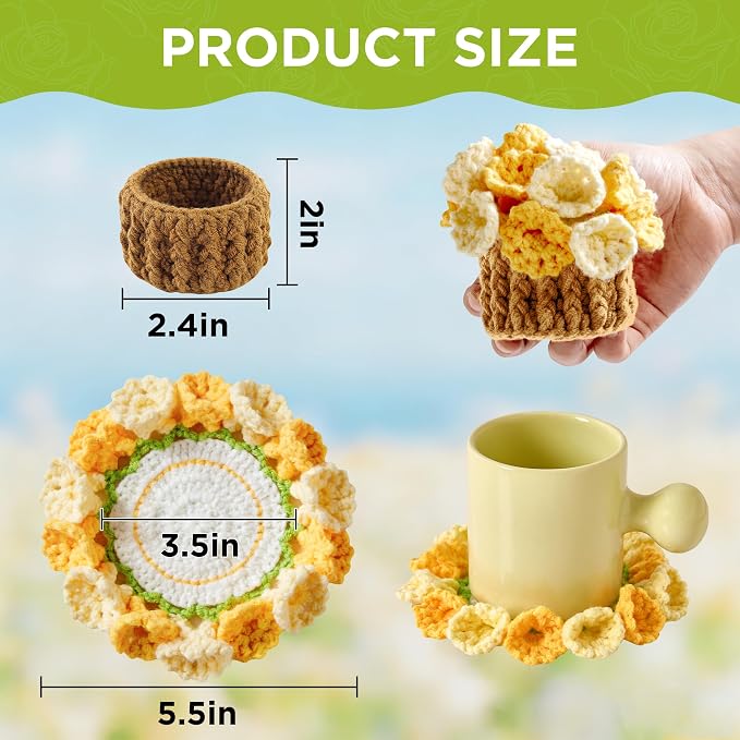 Crochet Flower Coasters, Handmade Bouquet Coasters - Image 2