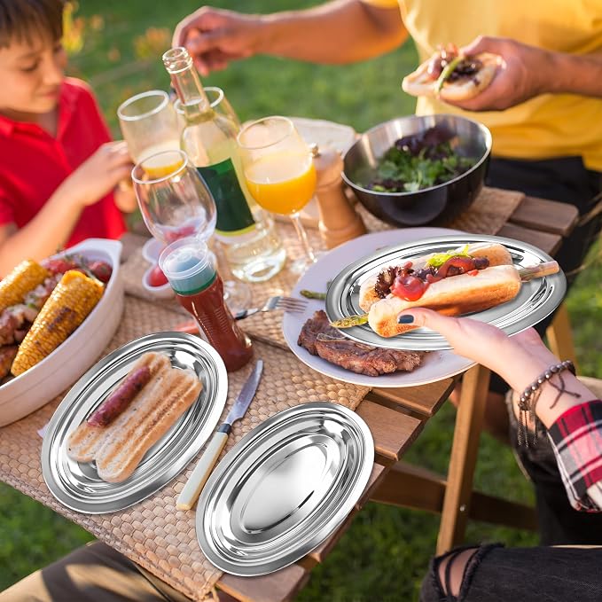 5 Pcs Stainless Steel Oval Platter Set Silver Oval Serving Food Tray Heavy Duty - Image 4