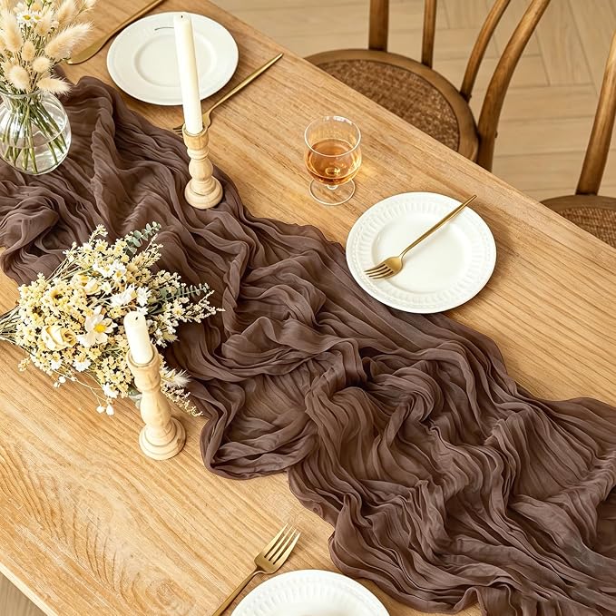 Brown Cheesecloth Table Runner, 10FT Rustic Coffee Boho Gauze Table Runner - Image 2