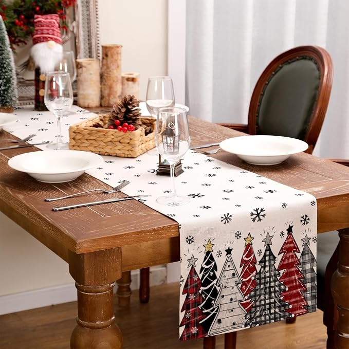 Christmas Table Runner 13x60 Inch, Xmas Tees Snowflakes Holiday Decorative - Image 3