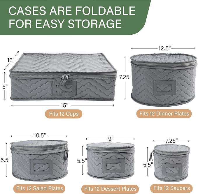 LotFancy China Storage Containers, Quilted 5-Piece Set, Tea Cup and Saucer - Image 4