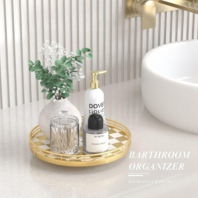 AMH 10-Inch Gold Checkerboard Lazy Susan Vanity Tray - Image 5