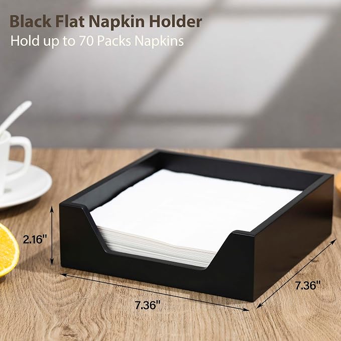 Napkin Holder for Table, 7.36" x 7.36" x 2.16" Wooden Napkin Dispenser | Napkin - Image 2