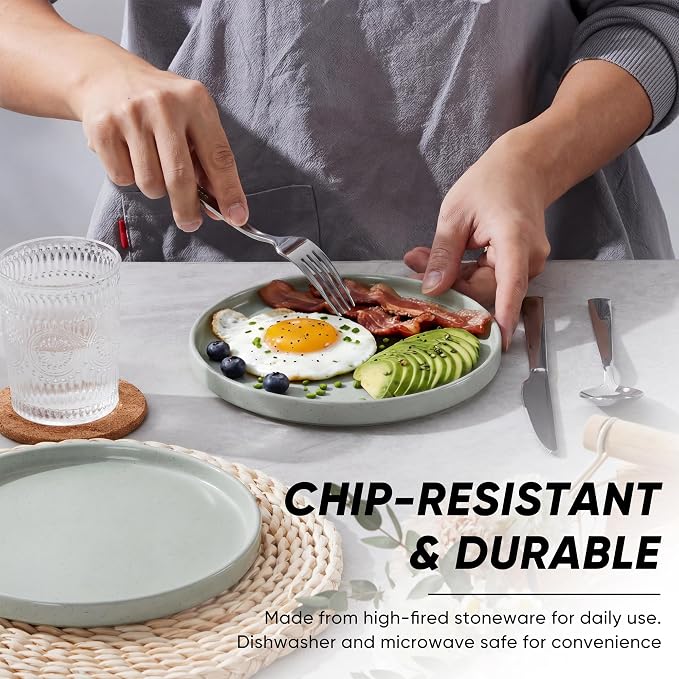 E-far 7.9 Inch Ceramic Dinner Plates, 6-Piece Stoneware Salad Plates, Chip & - Image 3
