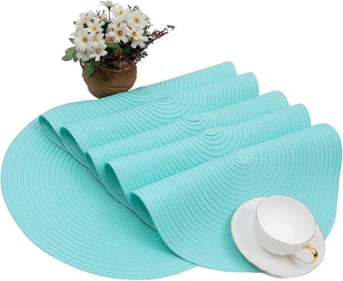 SHACOS Round Placemats Set of 6 Washable 15 inch Round Table Mats Cotton - Image 3