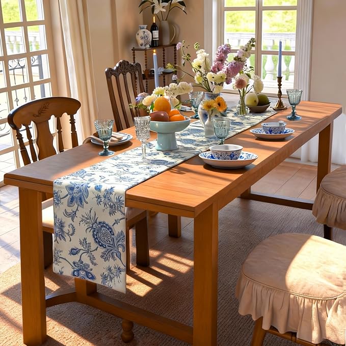 Blue Table Runner Cotton Polyester 12x144 Inch - Image 2