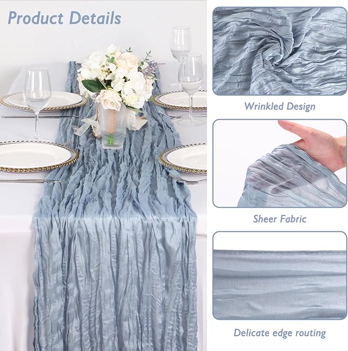 20 Pack Dusty Blue Cheesecloth Table Runner 120 Inch Boho Wedding Decor | - Image 3