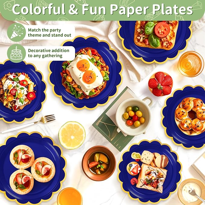 50 Pcs Royal Blue Paper Plates Disposable, Dessert Cake Plates, - Image 5
