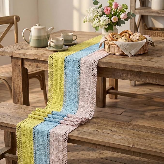 Artoid Mode Yellow Blue Pink Farmhouse Rustic Table Runner 12x48 Inch | Holiday - Image 5
