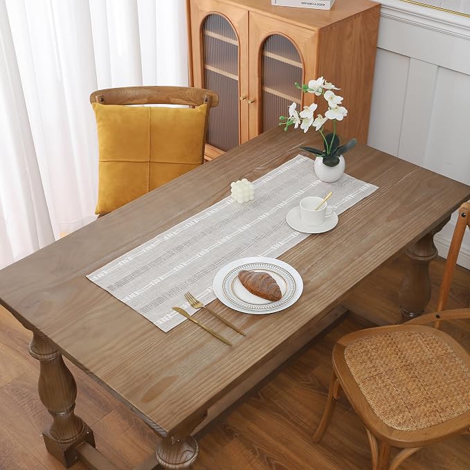 Gernaice Boho Table Runner, Embroidered Cotton Linen Farmhouse Table Runners by Gernaice