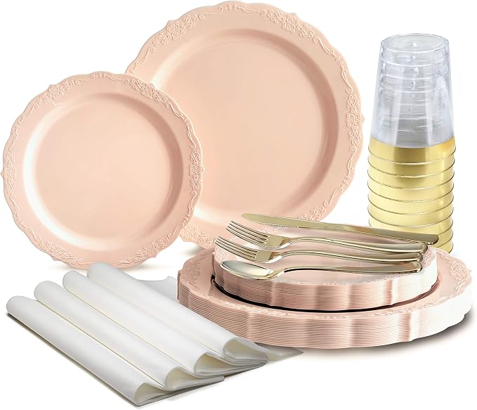" OCCASIONS " 640 Piece set-Vintage Wedding Party Disposable Plastic Plates & by OCCASIONSFINESTPLASTICTABLEWARE