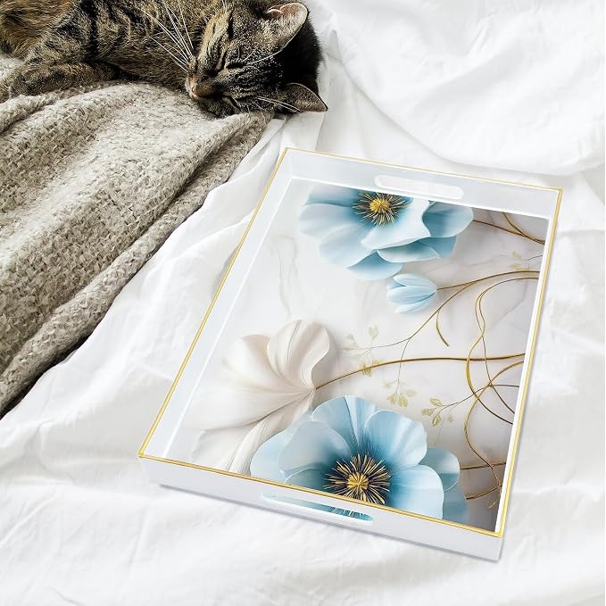 Serving Tray with Handles, 15.7 * 11.8 inches, Plastic Ottoman Tray with - Image 6