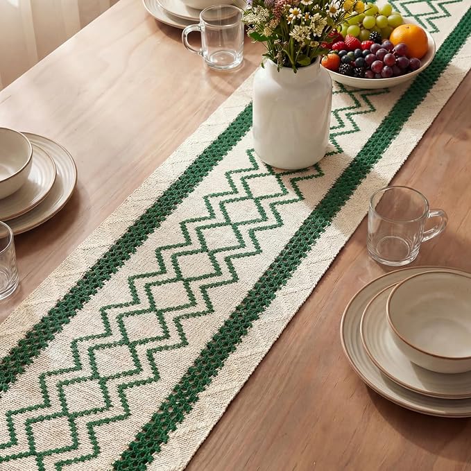 Artoid Mode Forest Green Stripe Diamond Woven Table Runner 12x90 Inch | Holiday - Image 3