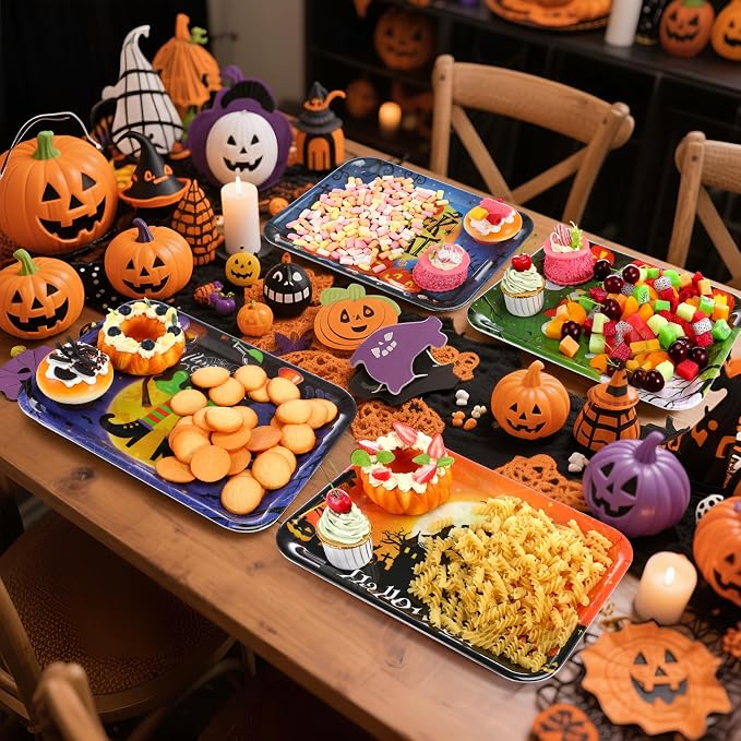 Vesici 4 Pcs 13 x 10 Inch Halloween Serving Trays Set Witch Haunted House Ghost - Image 4