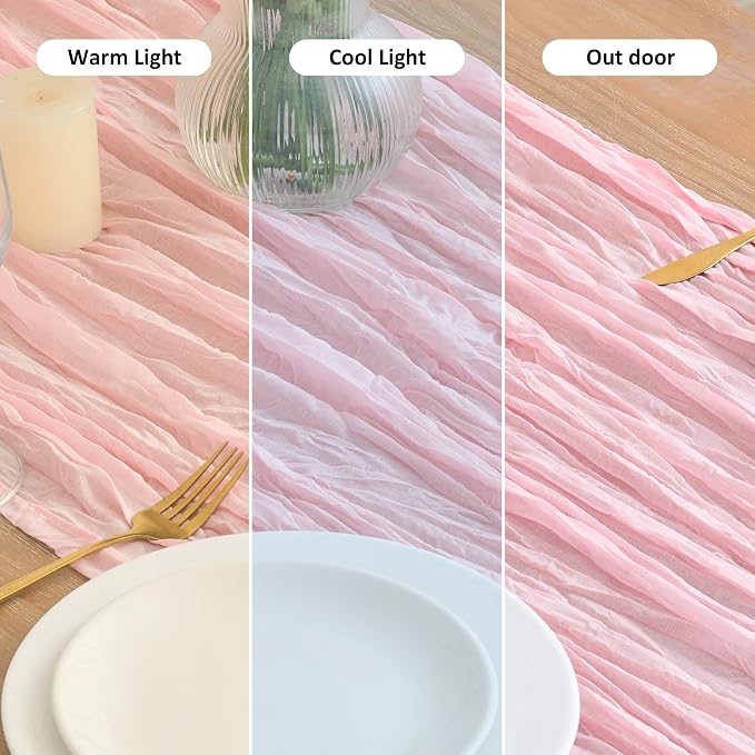 Asee'm 4pcs Blush Pink Cheesecloth Table Runner Summer 10FT Gauze Sheer | Boho - Image 8