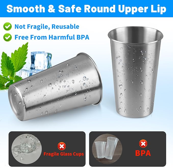 105Pack 16 oz Stainless Steel Pint Cups, Stainless Steel Cup, Pint Cup - Image 4