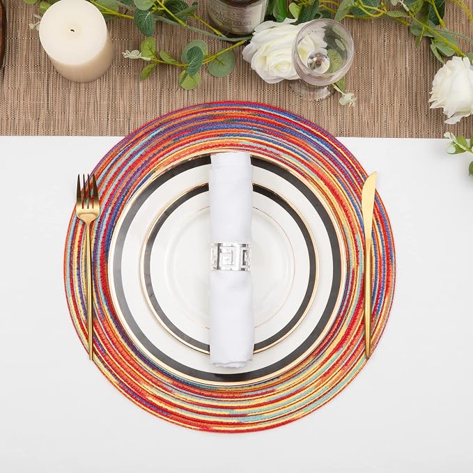SHACOS Round Braided Placemats Set of 8 Washable 15 inch Round Table Mats - Image 7