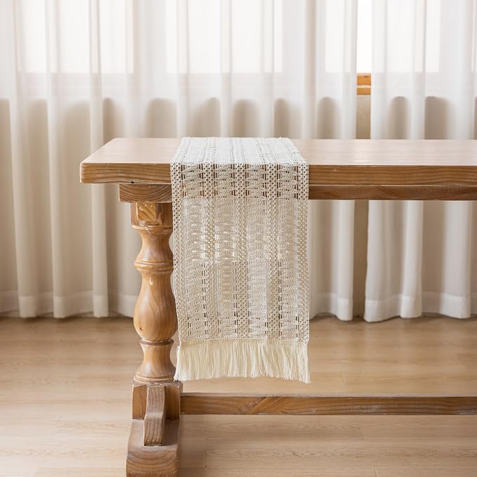 Keketoarrange Boho Macrame Table Runner 12x72 Inch | Woven Burlap Rustic Runner - Image 5