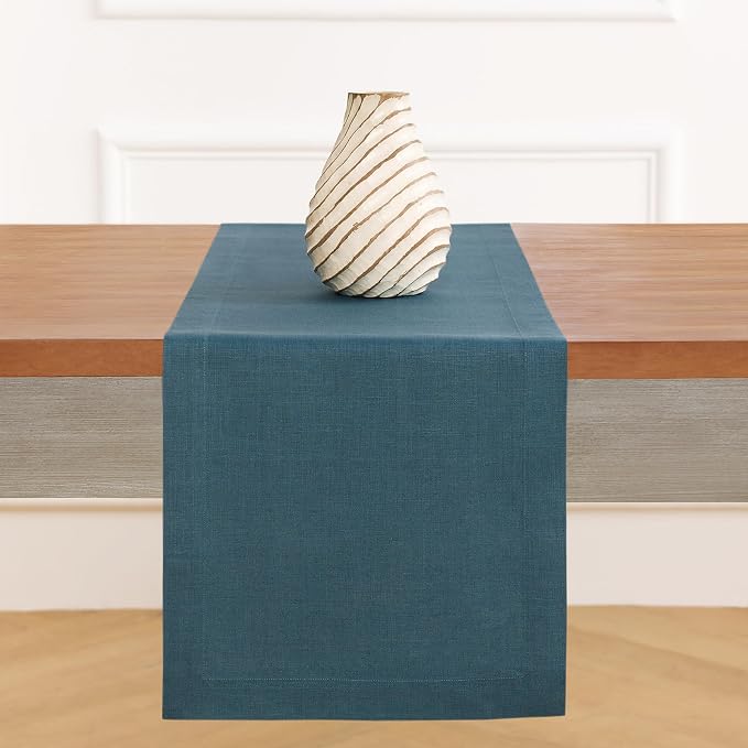 Solino Home 100% Linen Table Runner Peacock Blue Woven, Fete 14 x 72 in | Table - Image 4