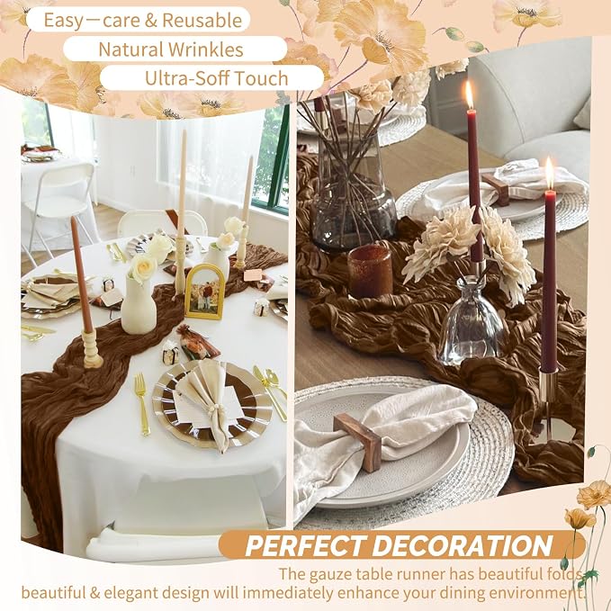 Showgeous 18 Pack Brown Cheesecloth Table Runner, 17 x 108 Inches | Boho - Image 6