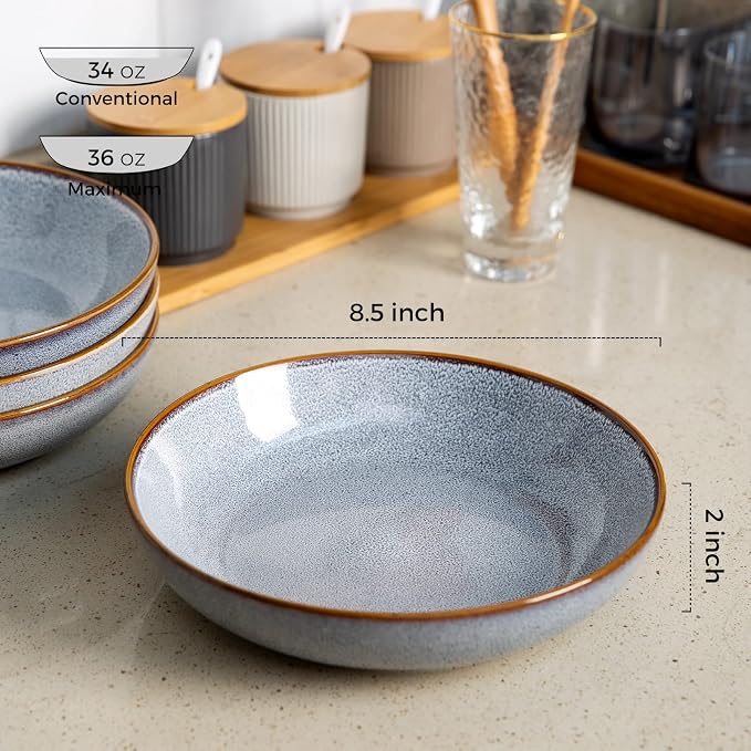 AmorArc 8.5'' Large Pasta Bowls, 36oz Ceramic Salad Serving Bowls Set of 6 - Image 2