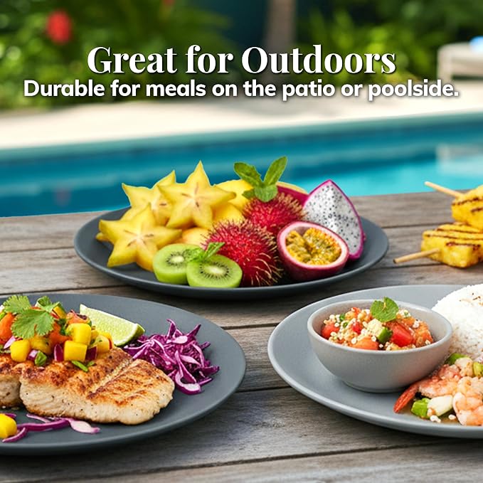 US Acrylic Everest Ultra-Durable Plastic 10 inch Dinner Plates in Grey Stone | - Image 7
