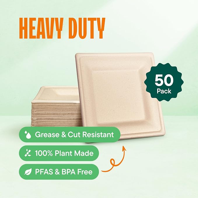 100% Compostable Square Paper Plates - Image 2