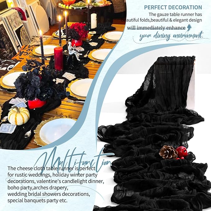 18 Pack Cheesecloth Table Runner 10FT Black Table Runner Boho Gauze Cheese - Image 6