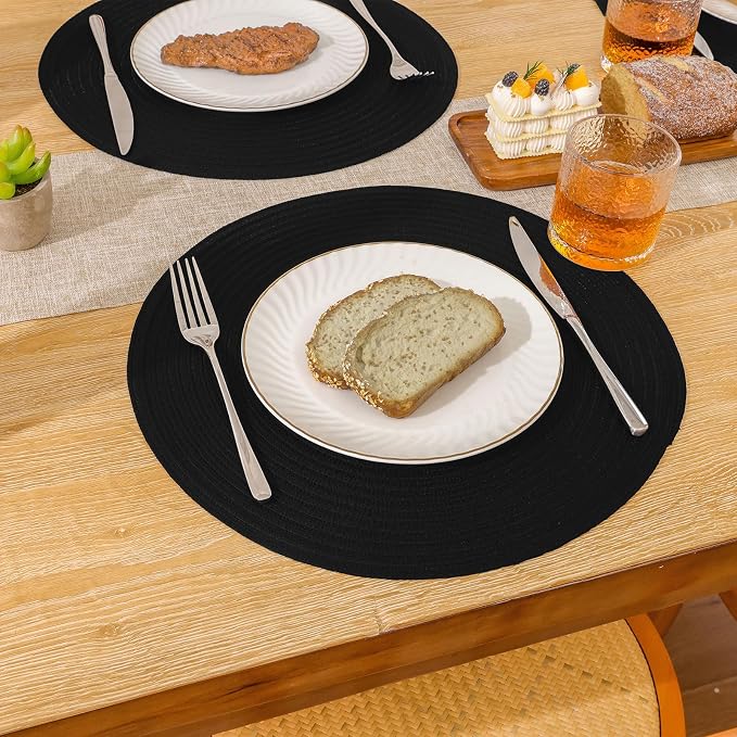 SHACOS Round Braided Placemats Set of 6 Cotton Polyester Heavy Duty 15 inch - Image 9