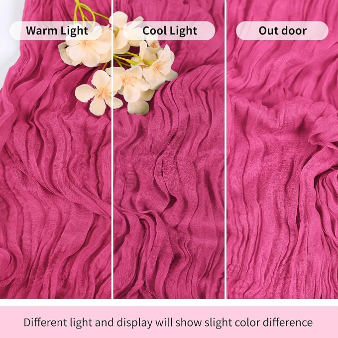 6 Pack Hot Pink Cheesecloth Table Runner 17x108 Inch Semi Sheer Boho Gauze - Image 7