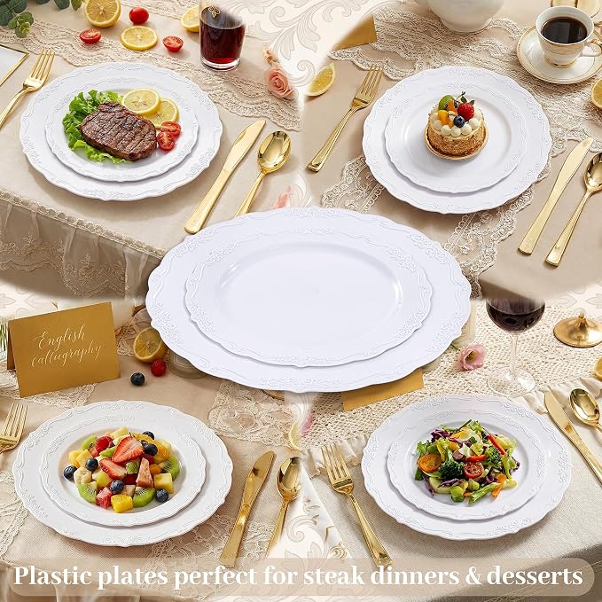 DaYammi 60PCS White Plastic Plates, Heavy Duty White Disposable Premium 7.5inch - Image 6