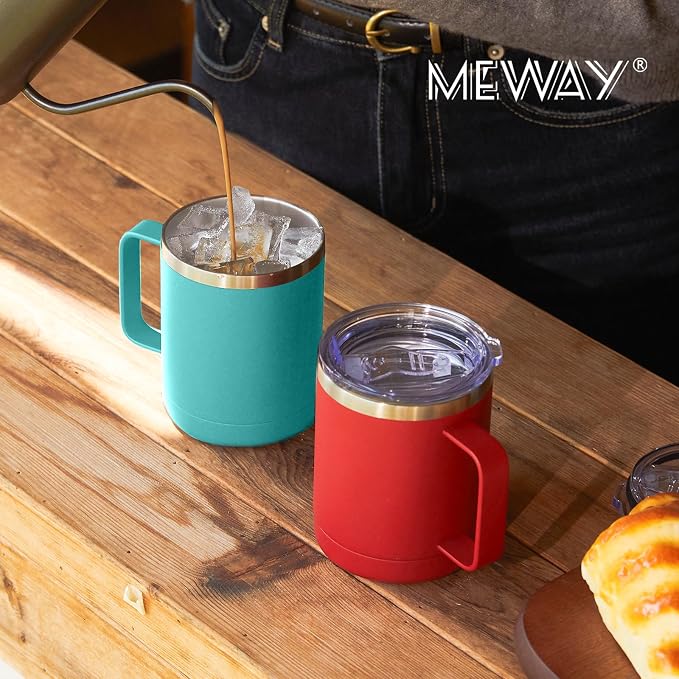 MEWAY 12oz Coffee Mug With Handle 2 Pack Bulk, Stainless Steel Insulated Travel - Image 6