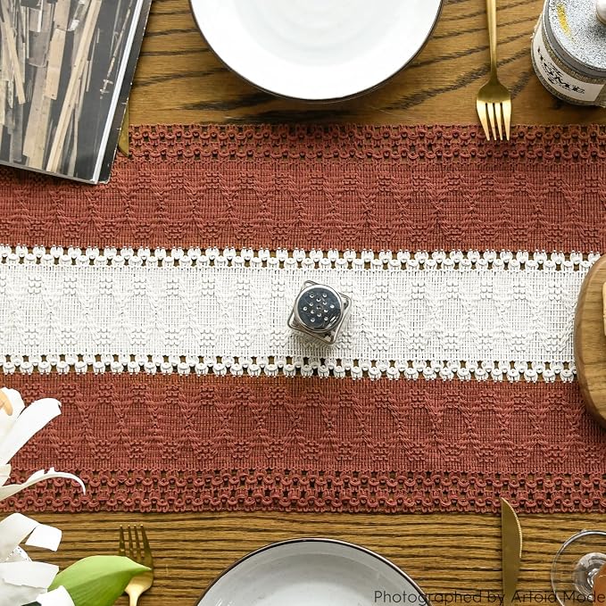 Artoid Mode Caramel Farmhouse Woven Table Runner 12x72 Inch | Holiday Rustic - Image 3