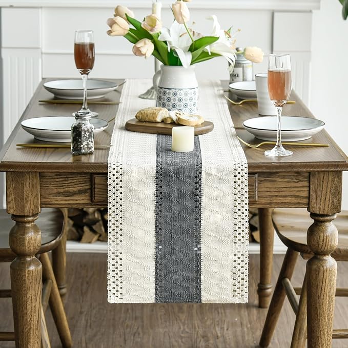 Artoid Mode Dark Grey Farmhouse Rustic Table Runner 12x120 Inch | Seasonal - Image 2