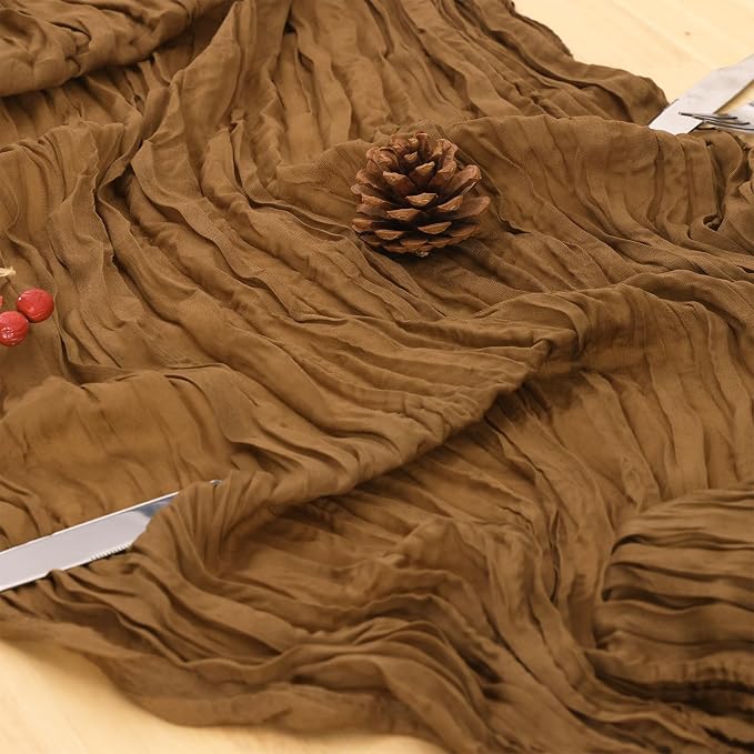 8 Pack Light Brown Cheesecloth Table Runner 120 Inch Boho Wedding Decor | - Image 6