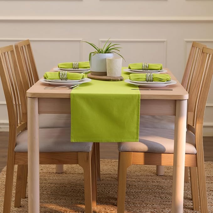 Encasa XO Table Runner, Cotton Canvas Dining Runner 13"x72" | Lime Green - Image 4