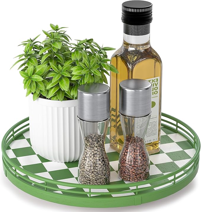 Green and White Checkerboard Lazy Susan by AMH