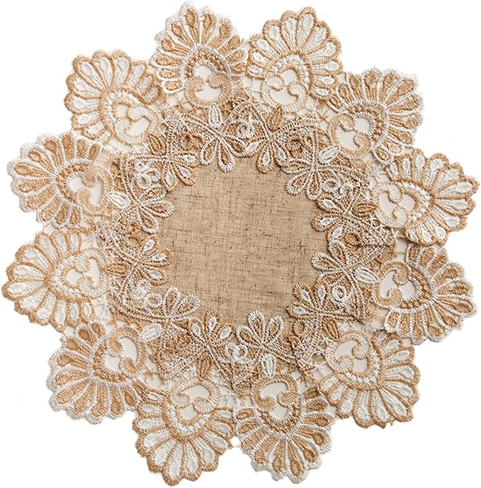 European Antique Jacquard Lace Table Doilies, Small Farmhouse Linen Embroidered by VIRFONOR