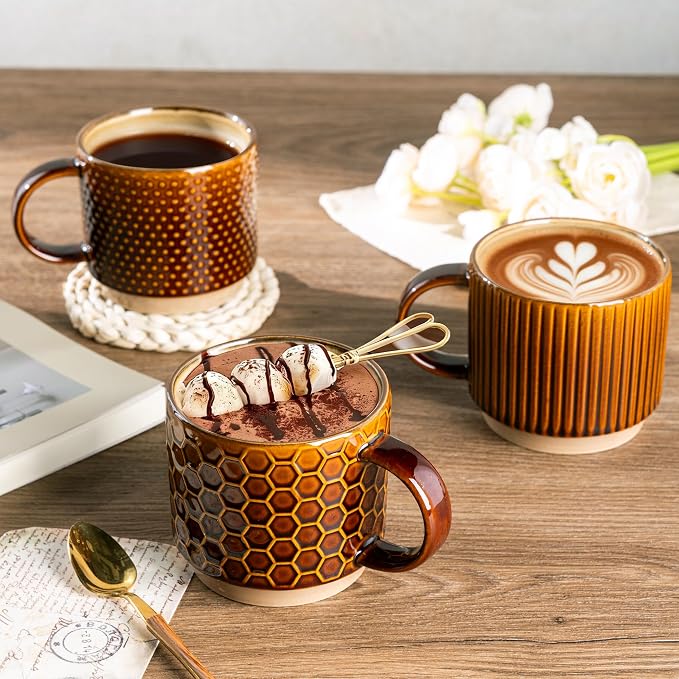 GBhome 12 OZ Stackable Coffee Mugs Set of 6, Ceramic Coffee Cups Set | 3 - Image 6