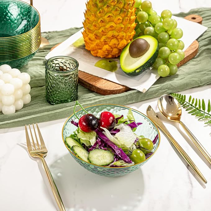 50 Pack 12 Ounce Clear Green Plastic Bowls Serving Bowls Hammered - Image 7