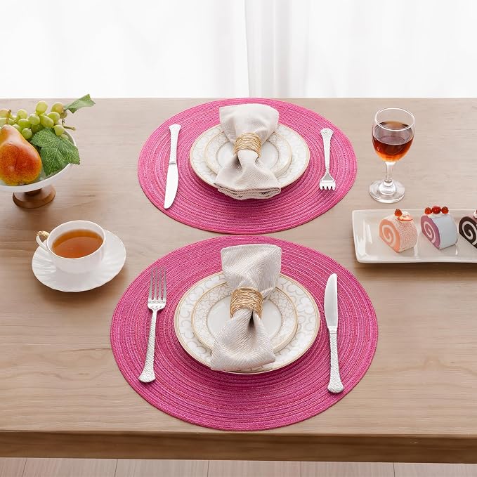 SHACOS Round Placemats Set of 8 Braided Cotton Polyester Table Placemat 15 inch - Image 2