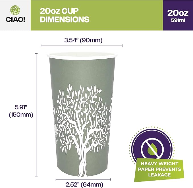 CIAO! 20oz Paper Hot Cup, Rooted Olive Print - Image 4