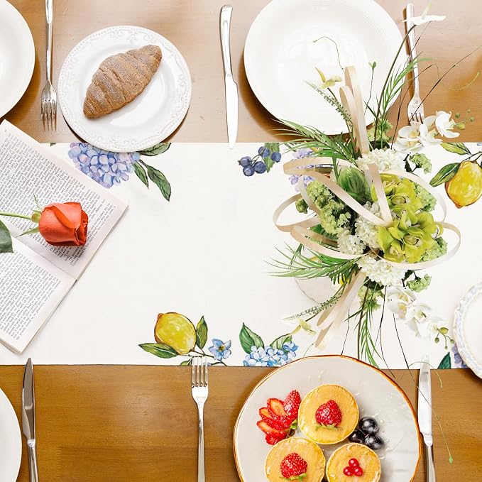 Summer Lemon Table Runner Hydrangeas Burlap Table Runners - Image 9