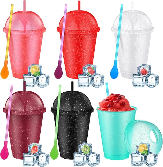 6 Set Slushie Cups with Dome Lids and Straws Detachable Spoon Straws Reusable by Unknown