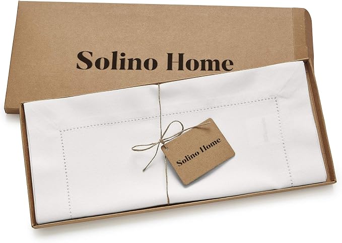Solino Home Cotton Linen Dining Table Runner White Hemstitch, 14 x 144 in | - Image 4